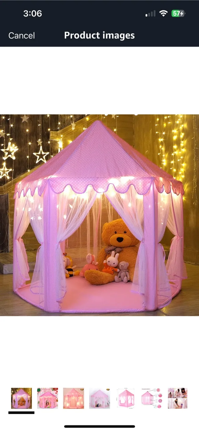 Pink Princess Castle Play Tent with Star Lights image indicator(2)