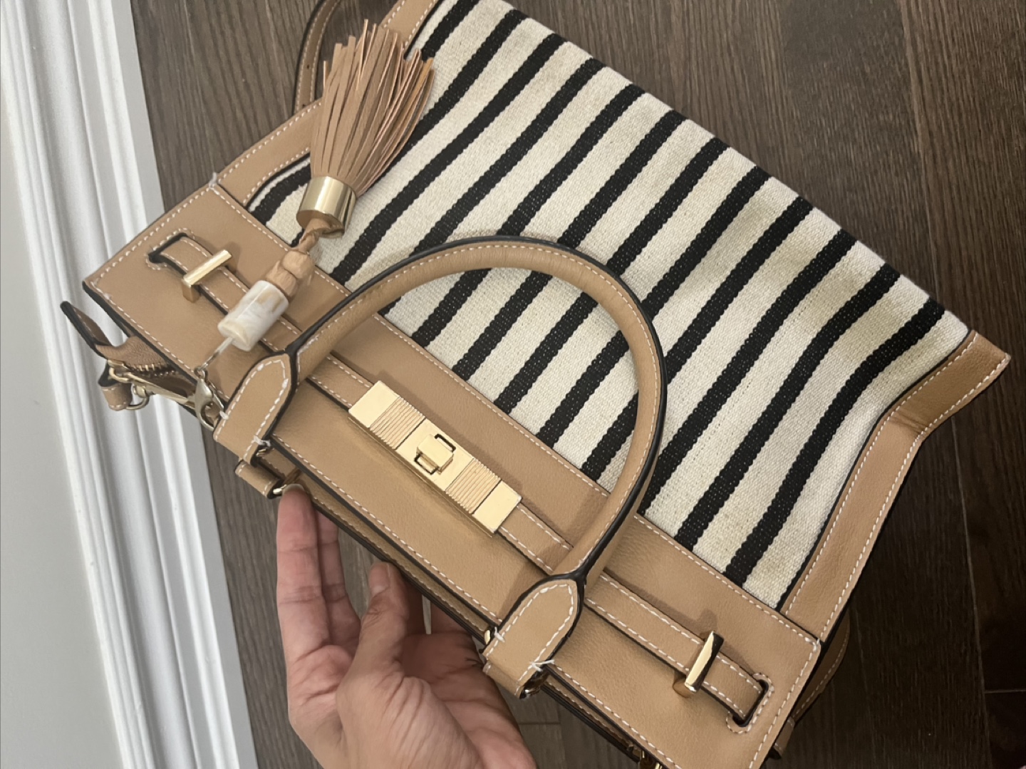 Aldo Tote Bag - Beige and Striped