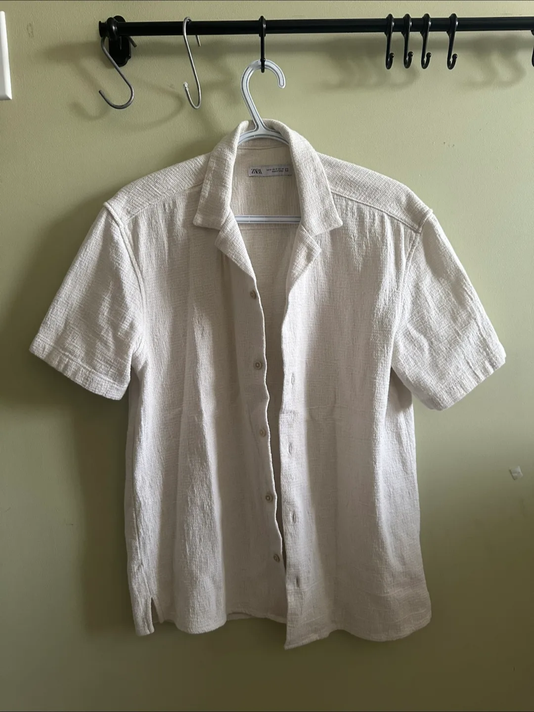 Zara Mens White Summer Button Up Shirt thumbnail