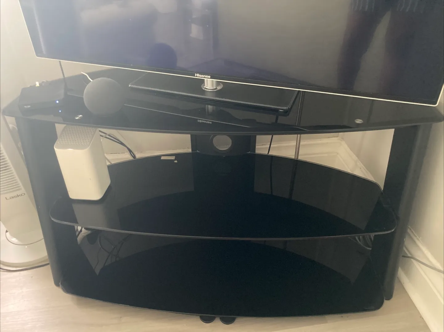 Black Glass Corner TV Stand thumbnail