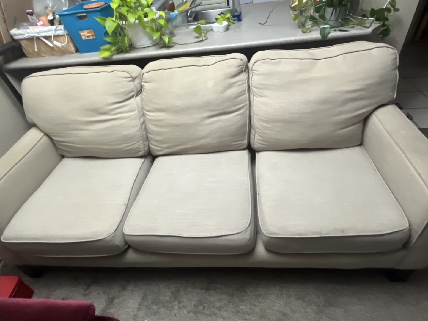 Comfortable Beige Three-Seat Sofa
