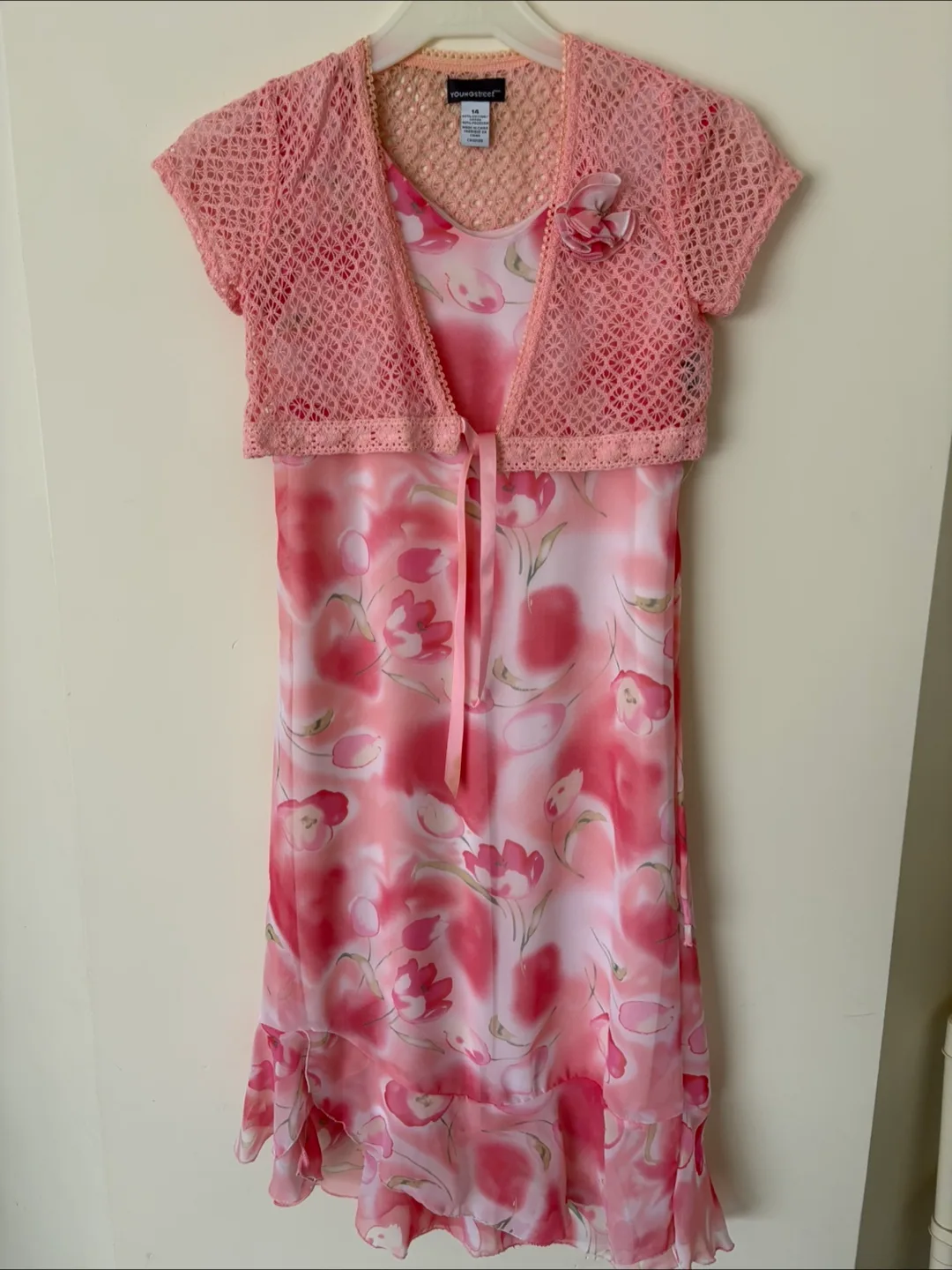 Girls’ Floral Dress and Crochet Top (Size 12/14) thumbnail