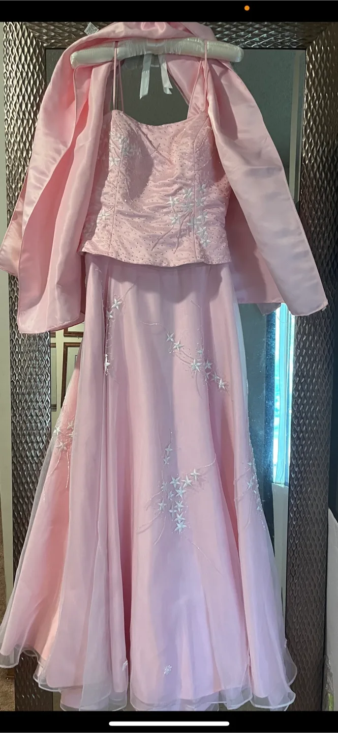 Pink beautiful Dress with shawl size 10 thumbnail