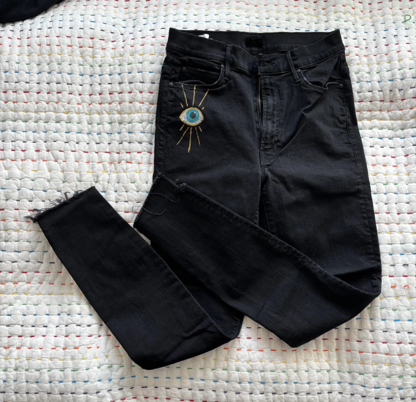 MOTHER Eye/Bolt Fray Black Jeans thumbnail
