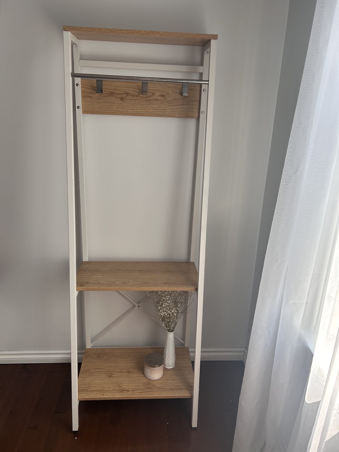 Ladder Shelf with Hanging Bar - White & Wood - photo 2