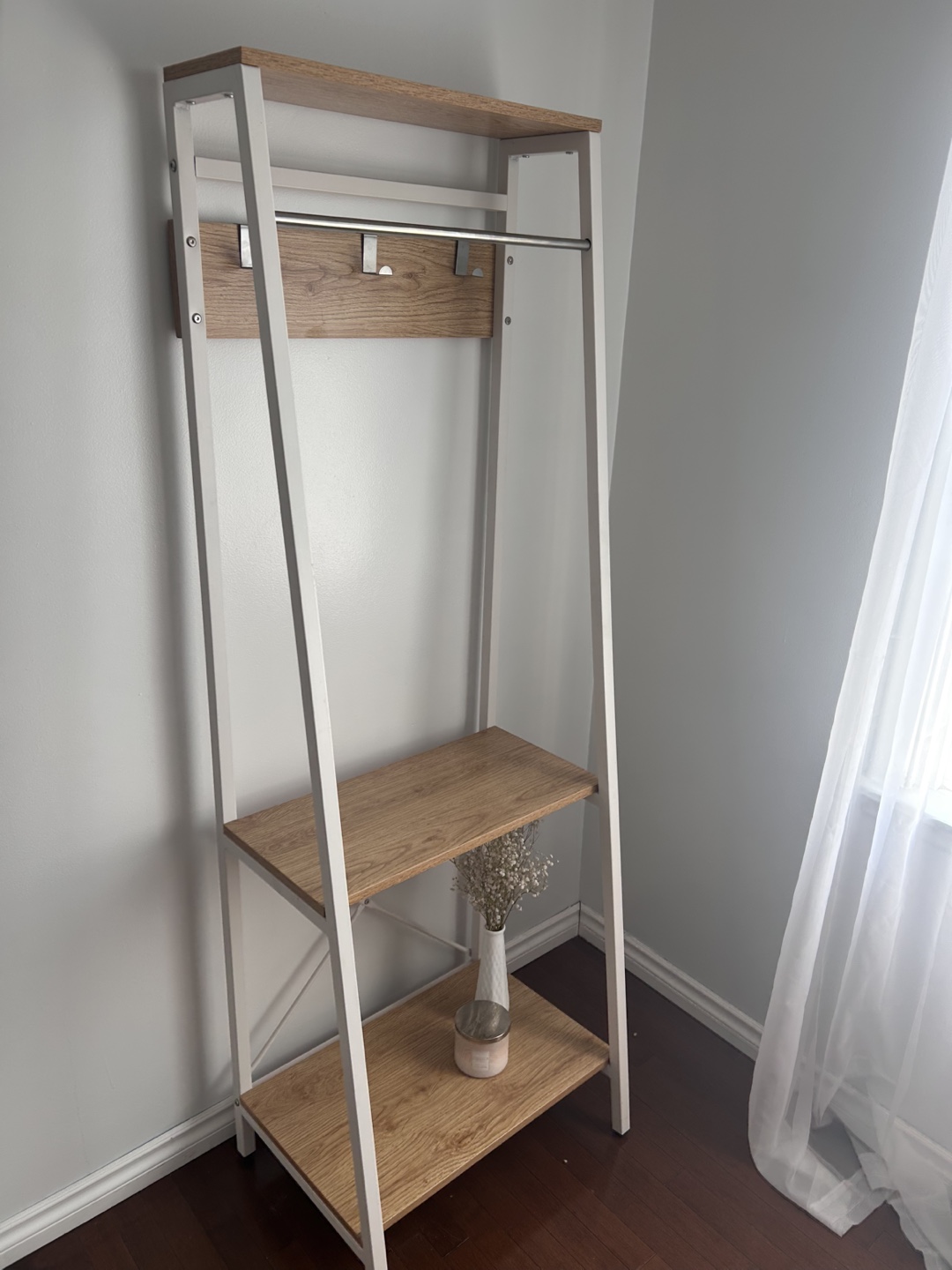 Ladder Shelf with Hanging Bar - White & Wood - photo 4