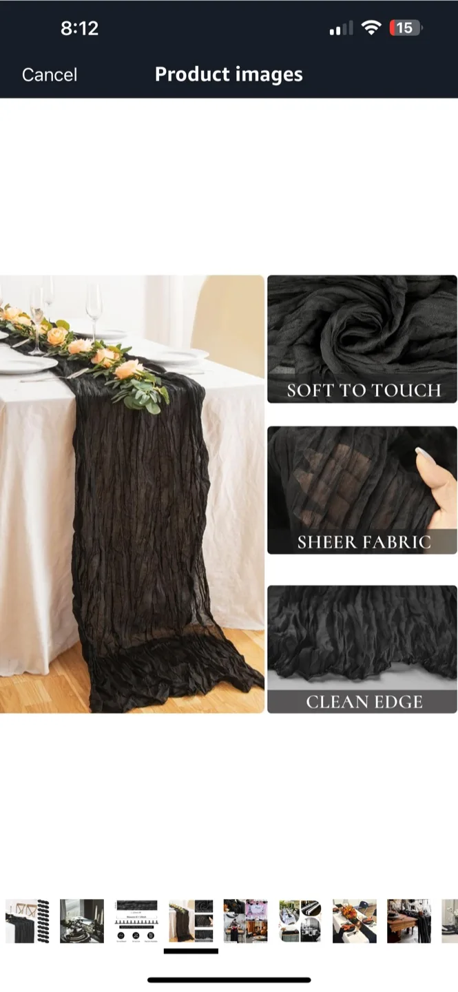 Black Cheesecloth Table Runner 10ft x 10pcs thumbnail