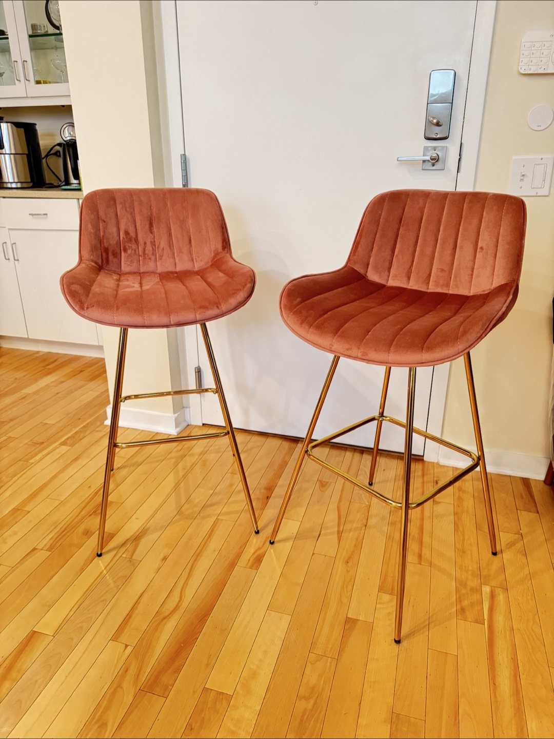 Set of 2 Pink/Mauve suede Bar Stools