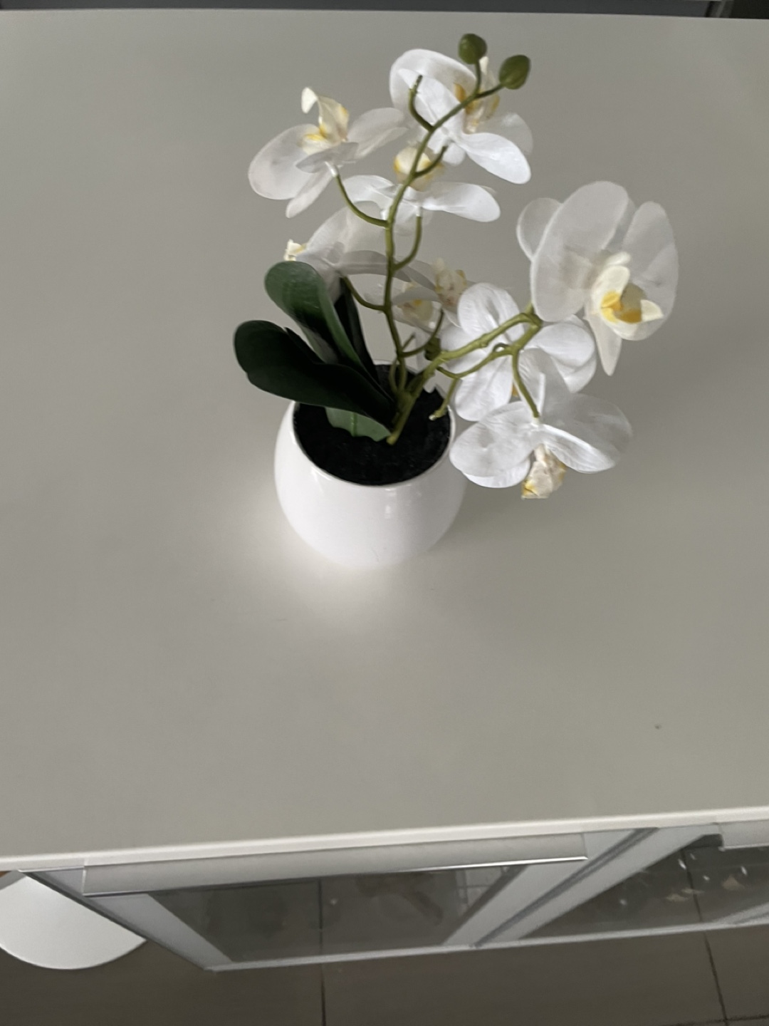 White Artificial Orchid in Pot - photo 3