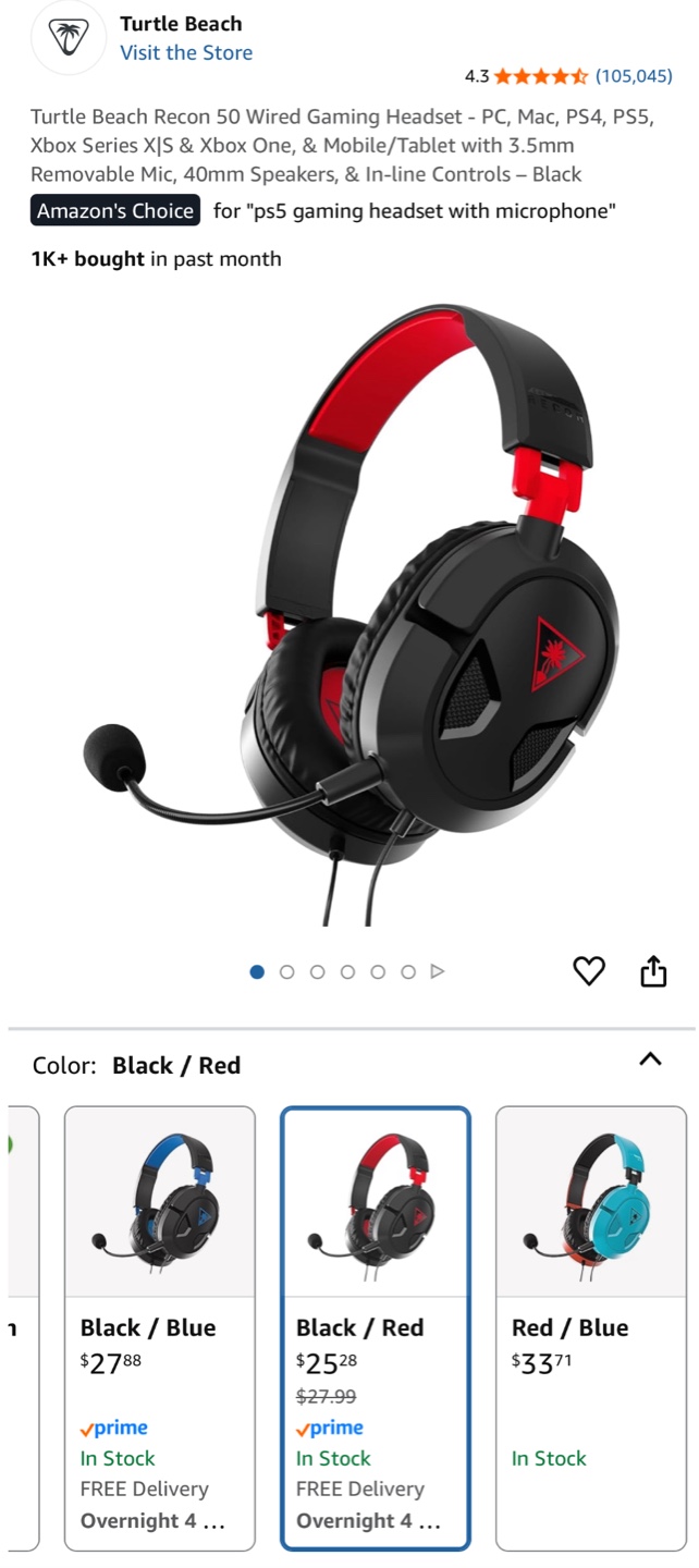 Turtle Beach Recon 50 Wired Gaming Headset - Black/Red - photo 3