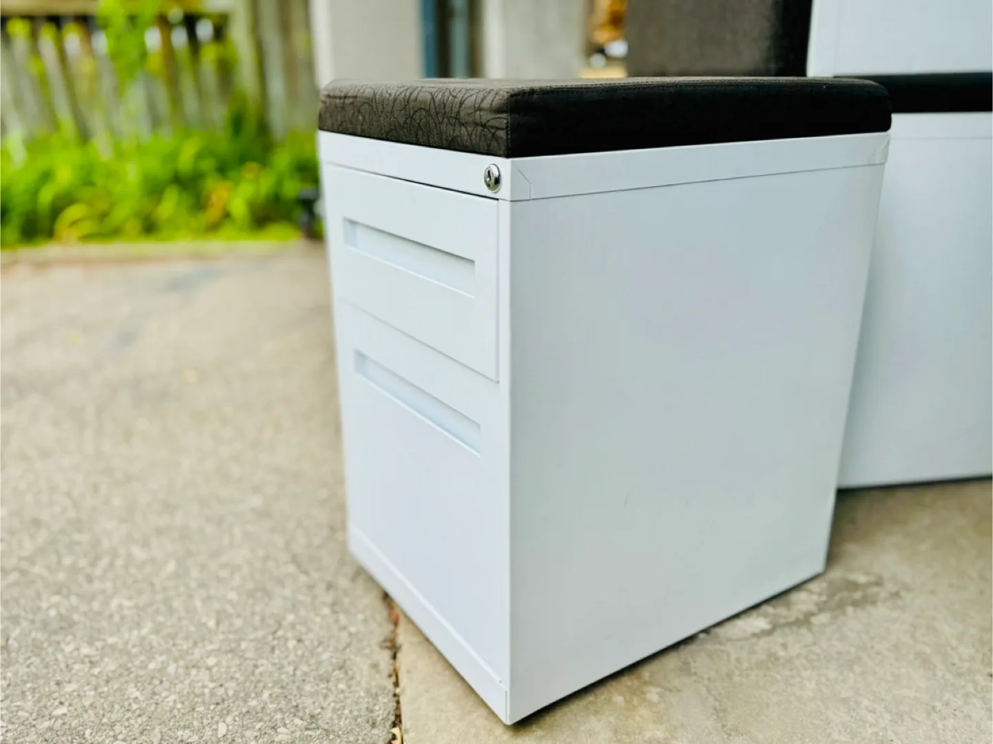 White File Cabinet with Padded Seat and lock with key thumbnail