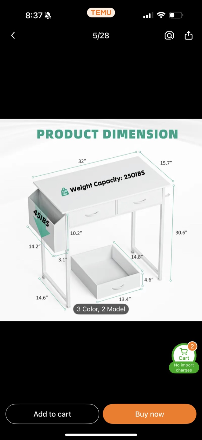 White Desk + book compartment in + Hanger - photo 4