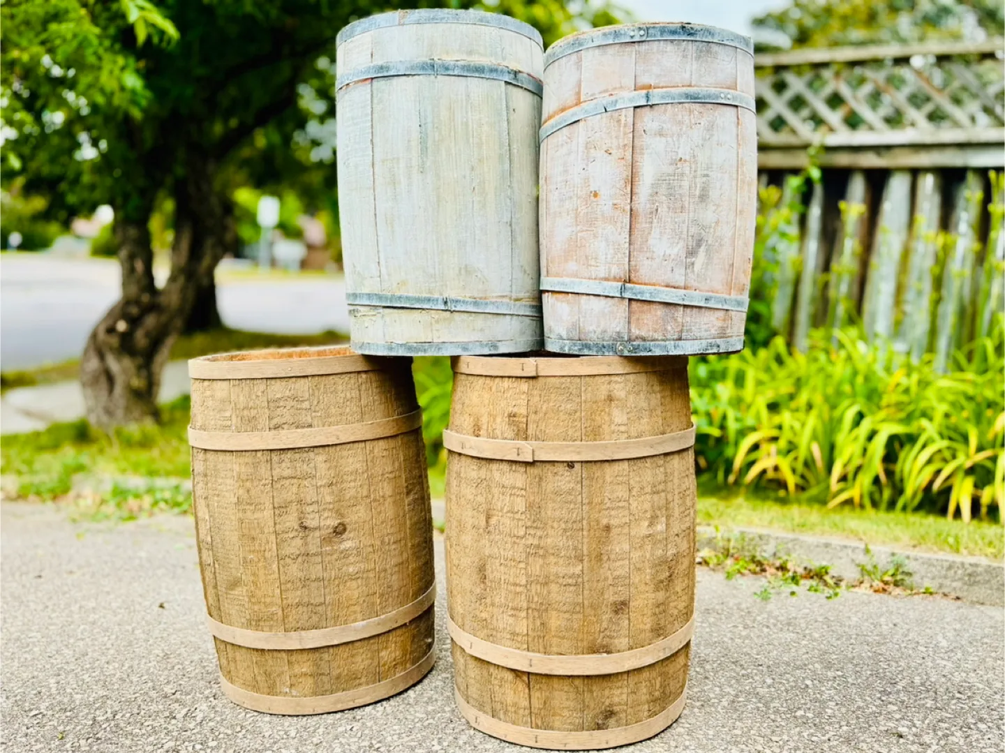 Wooden Barrel Planter - 23" Height for home of garden thumbnail