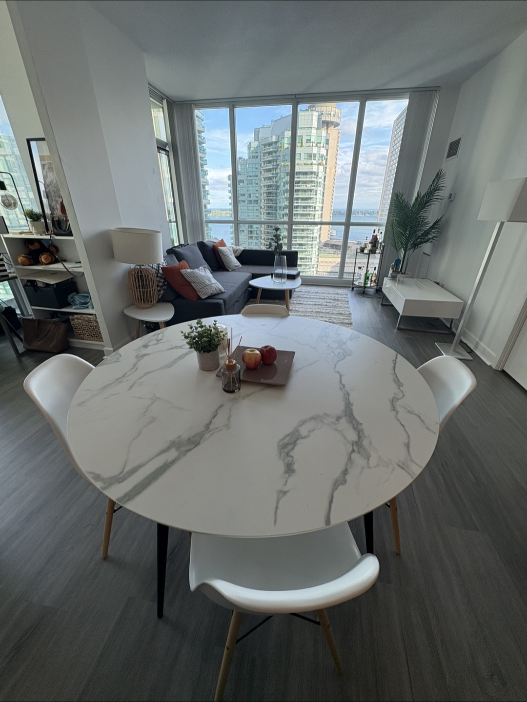 White Marble Design Round Dining Table and Chair Set - photo 2