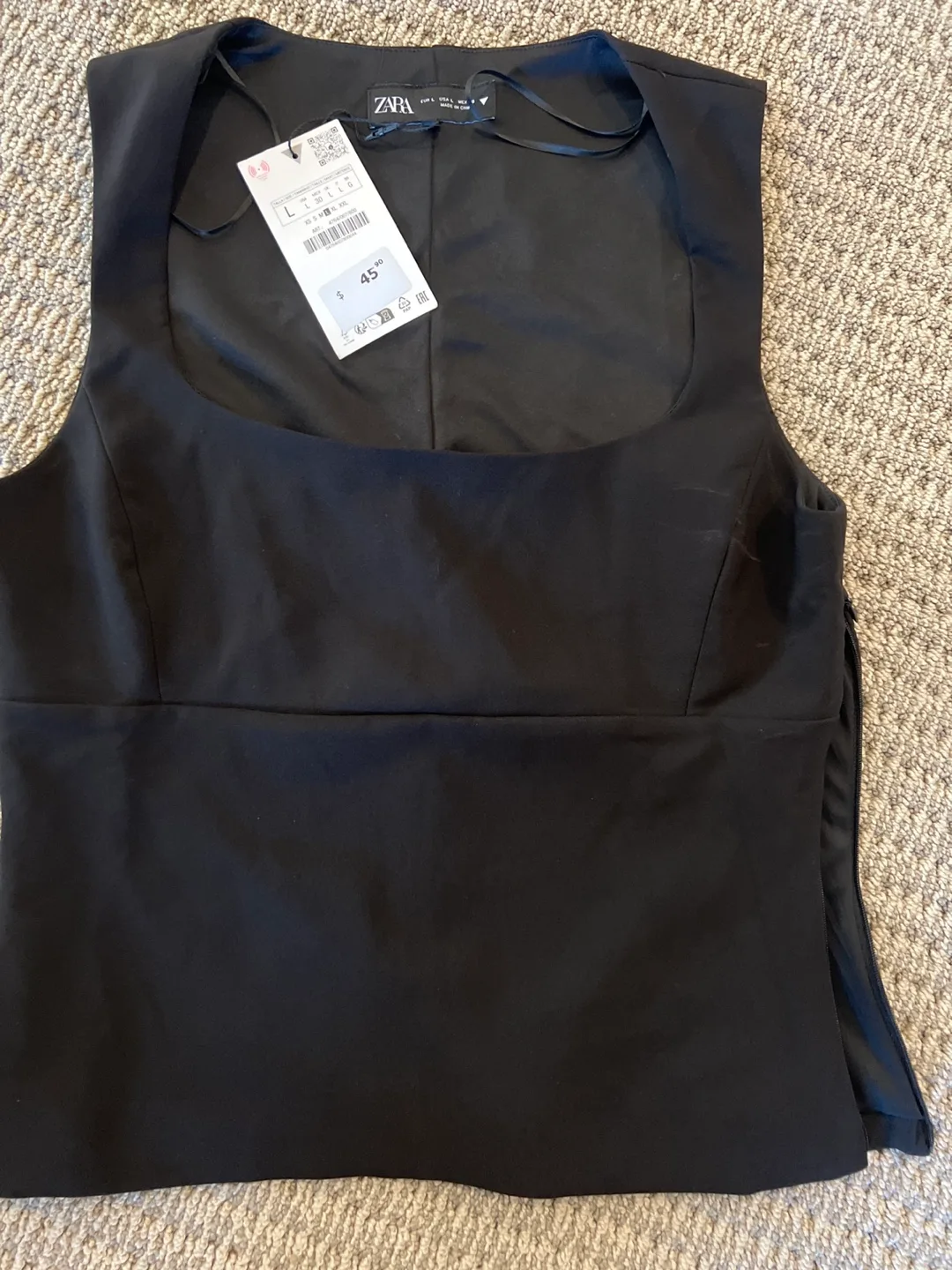 Zara Black Square Neck Sleeveless Top - Size L thumbnail