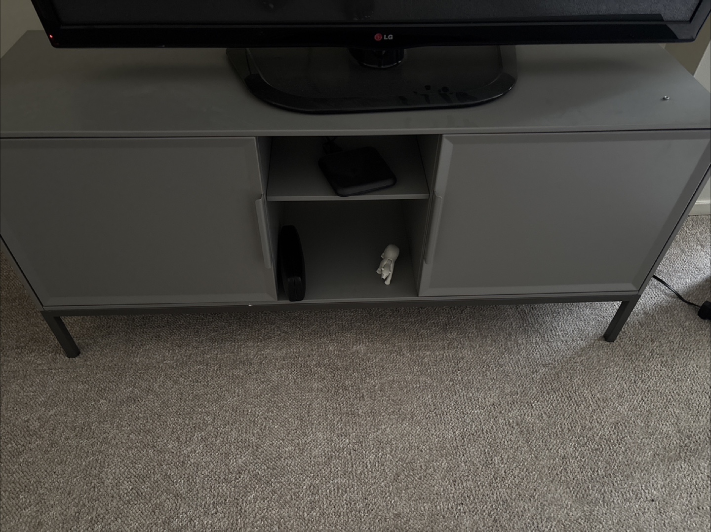 Grey TV Stand with Cabinet Doors