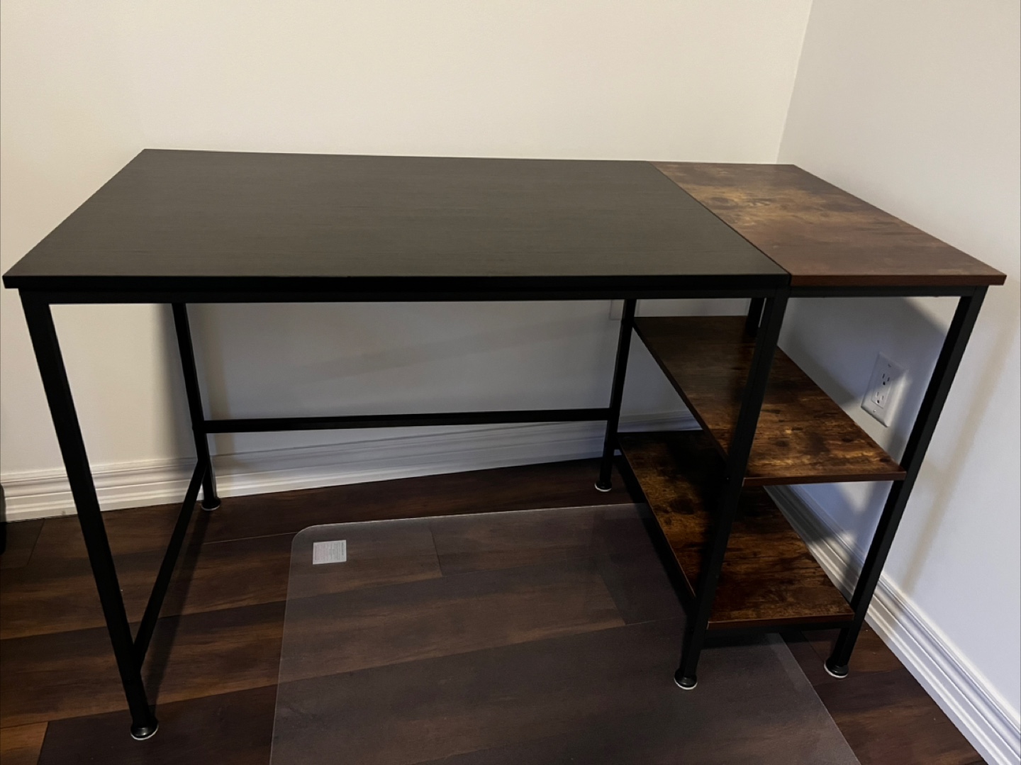 Black & Rustic Brown Computer Desk with Shelves