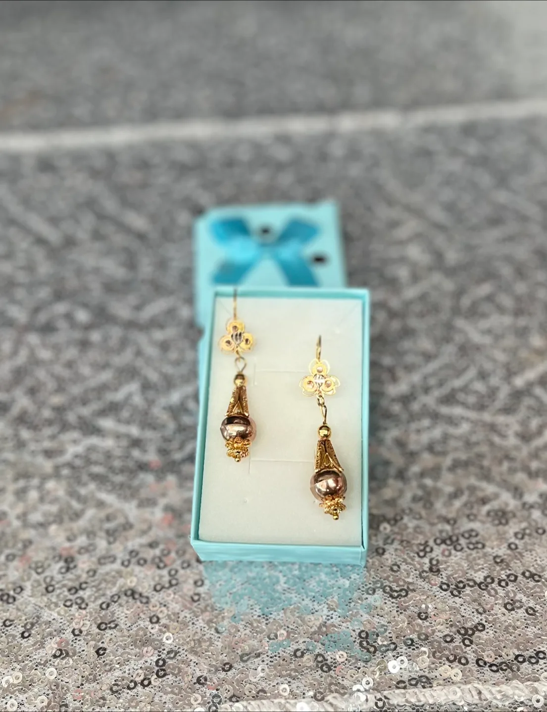 Elegant real Gold 10k Dangle Earrings with Gift Box image indicator(2)