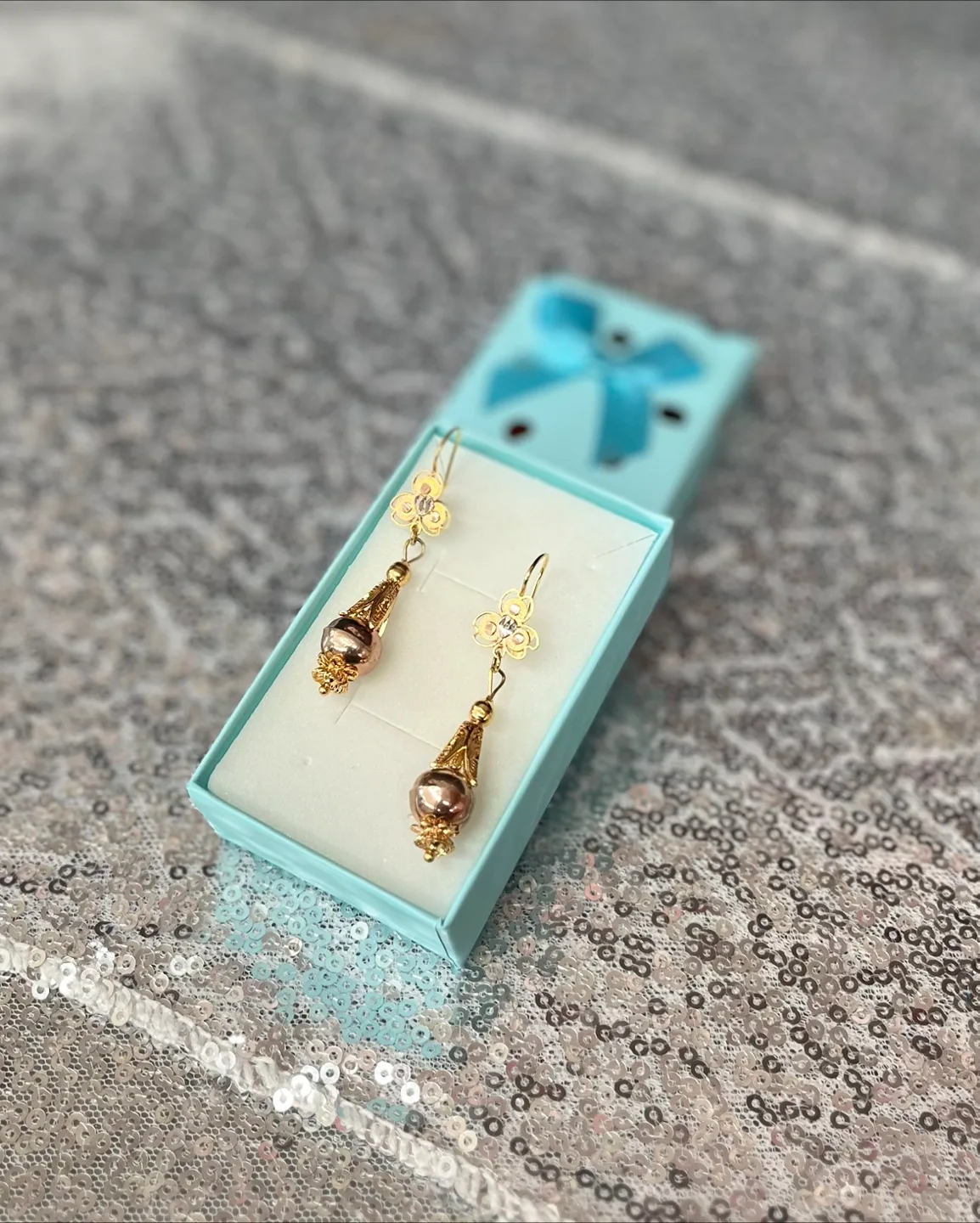 Elegant real Gold 10k Dangle Earrings with Gift Box thumbnail