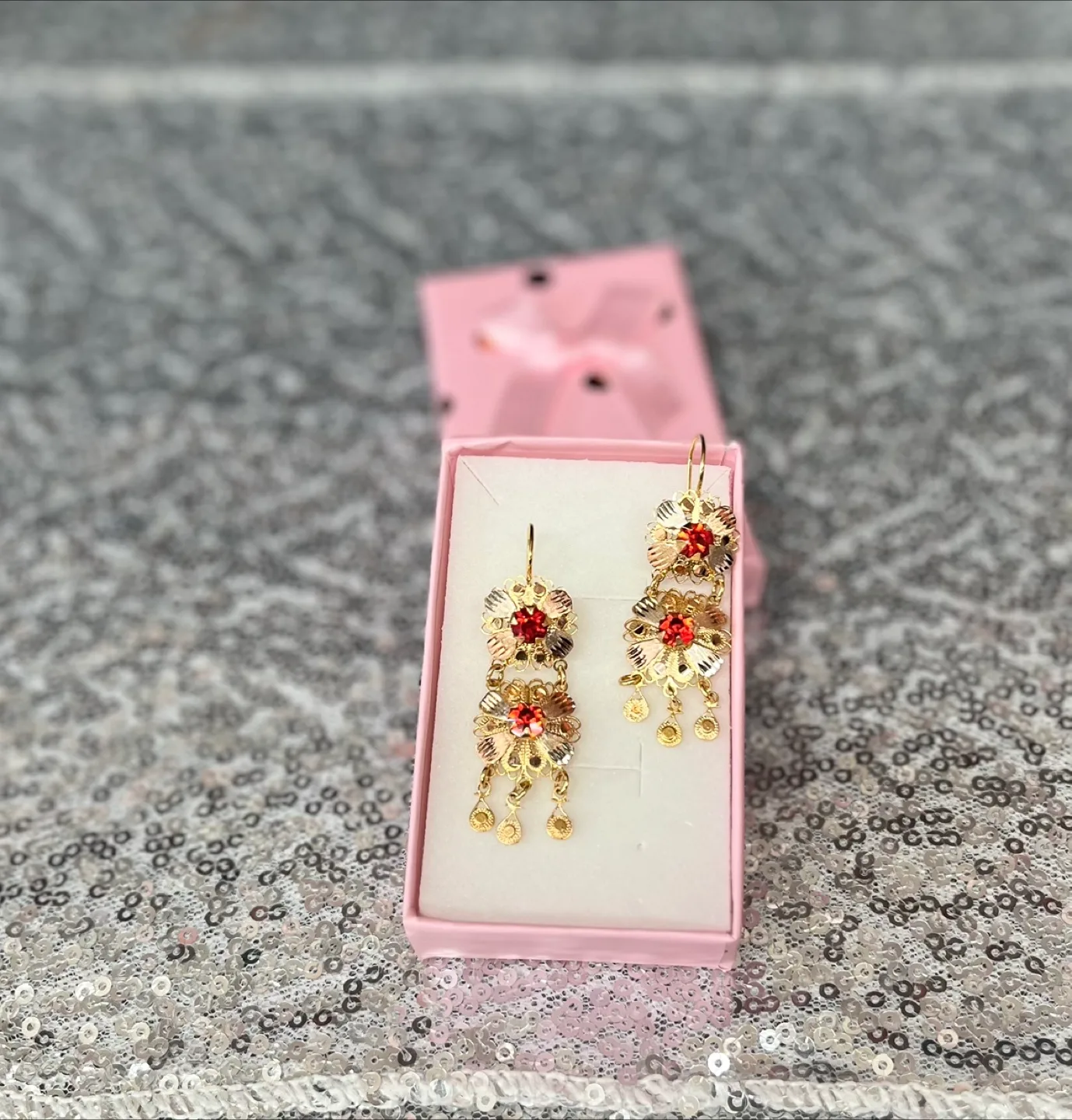 Flower Design real Gold 10k Dangle Earrings thumbnail