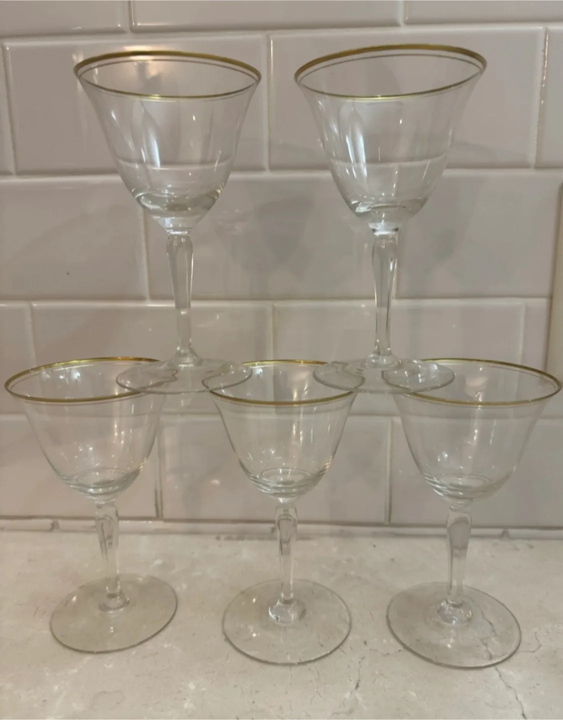 🇨🇦🍁Vintage Cocktail Glasses with Gold Trim (Set of 5) thumbnail