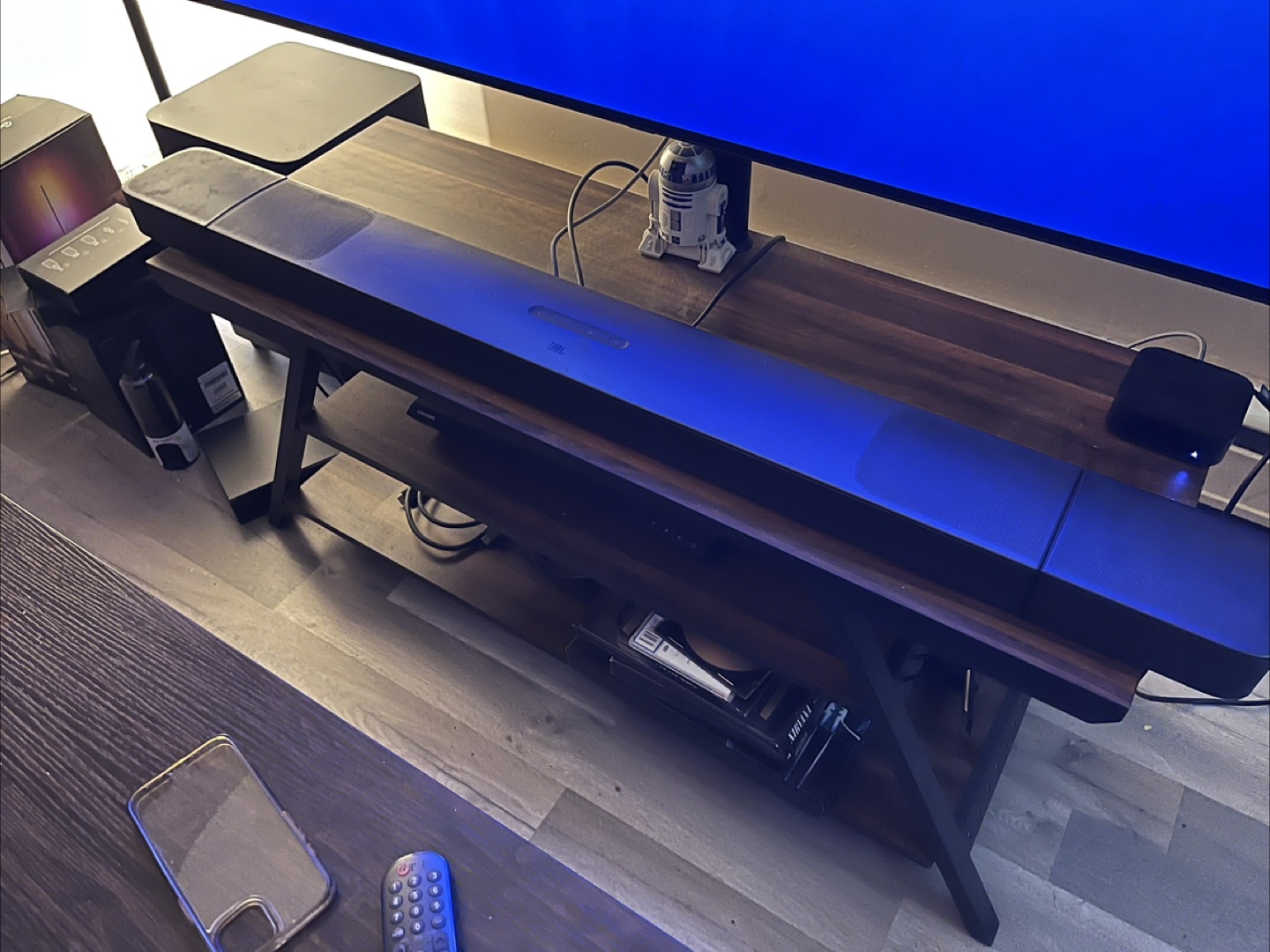 JBL Bar 820-W 9.1 Ch Atmos Soundbar System & New Speakert Stands