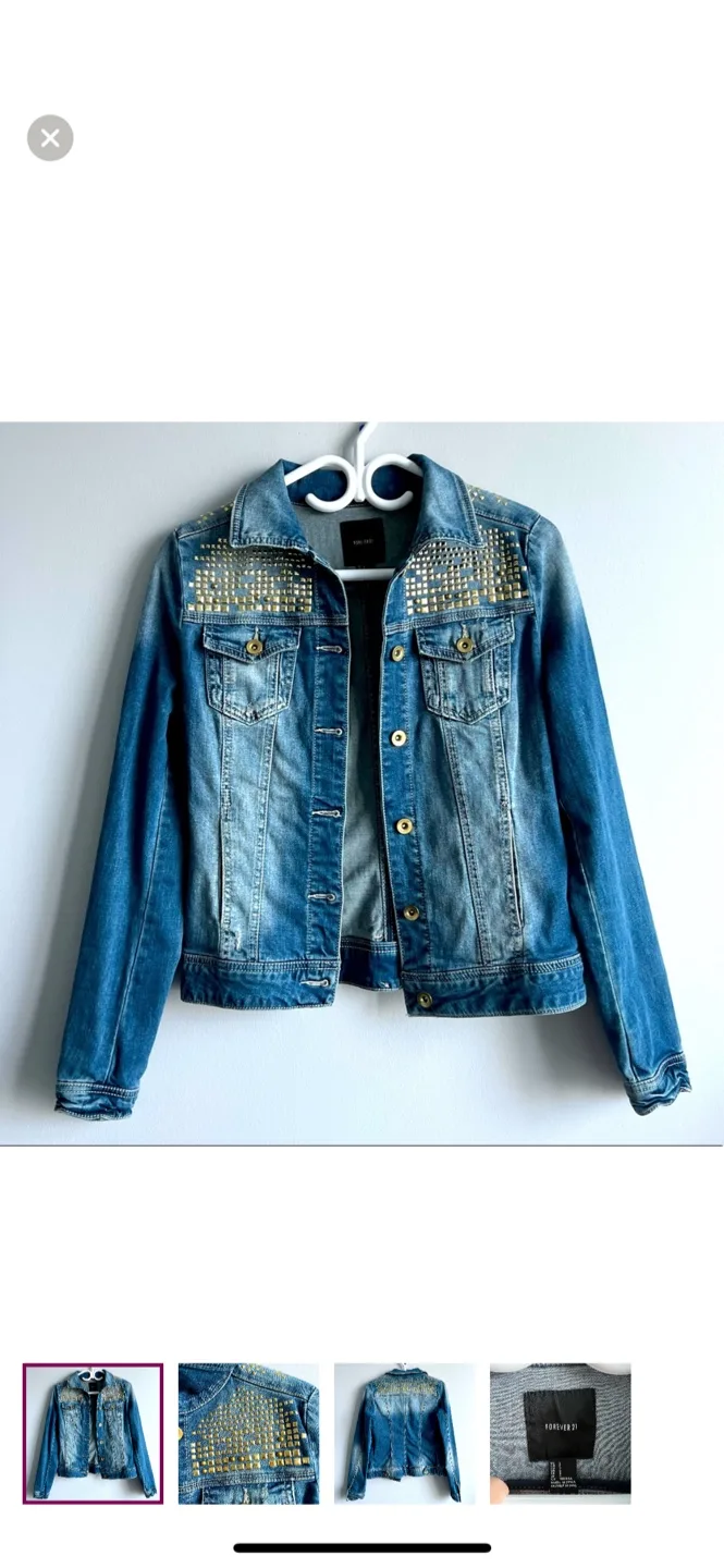 NEW Forever 21 Studded Denim Jacket, Size S thumbnail