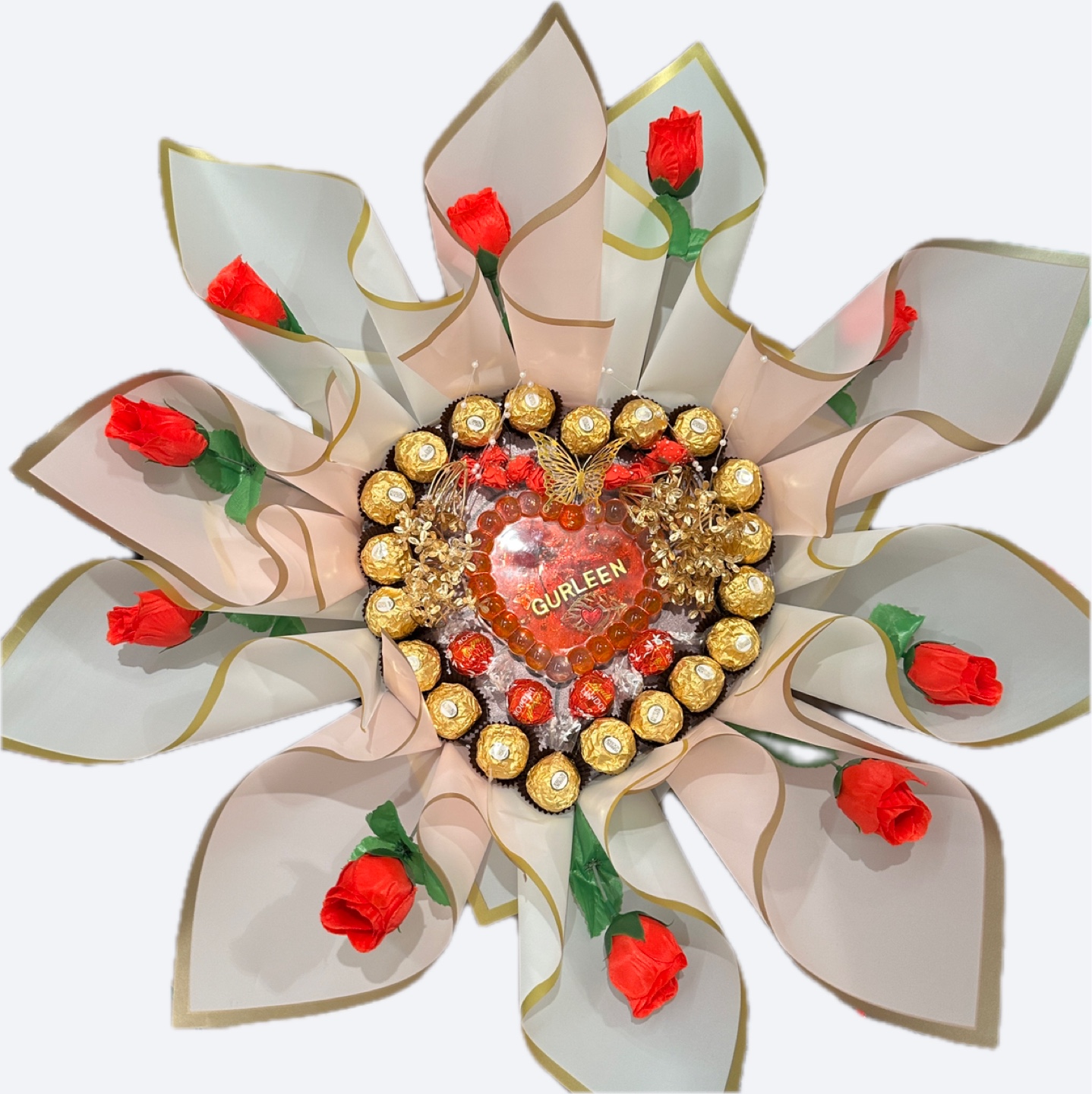 Faux roses chocolate bouquet with customized resin tray