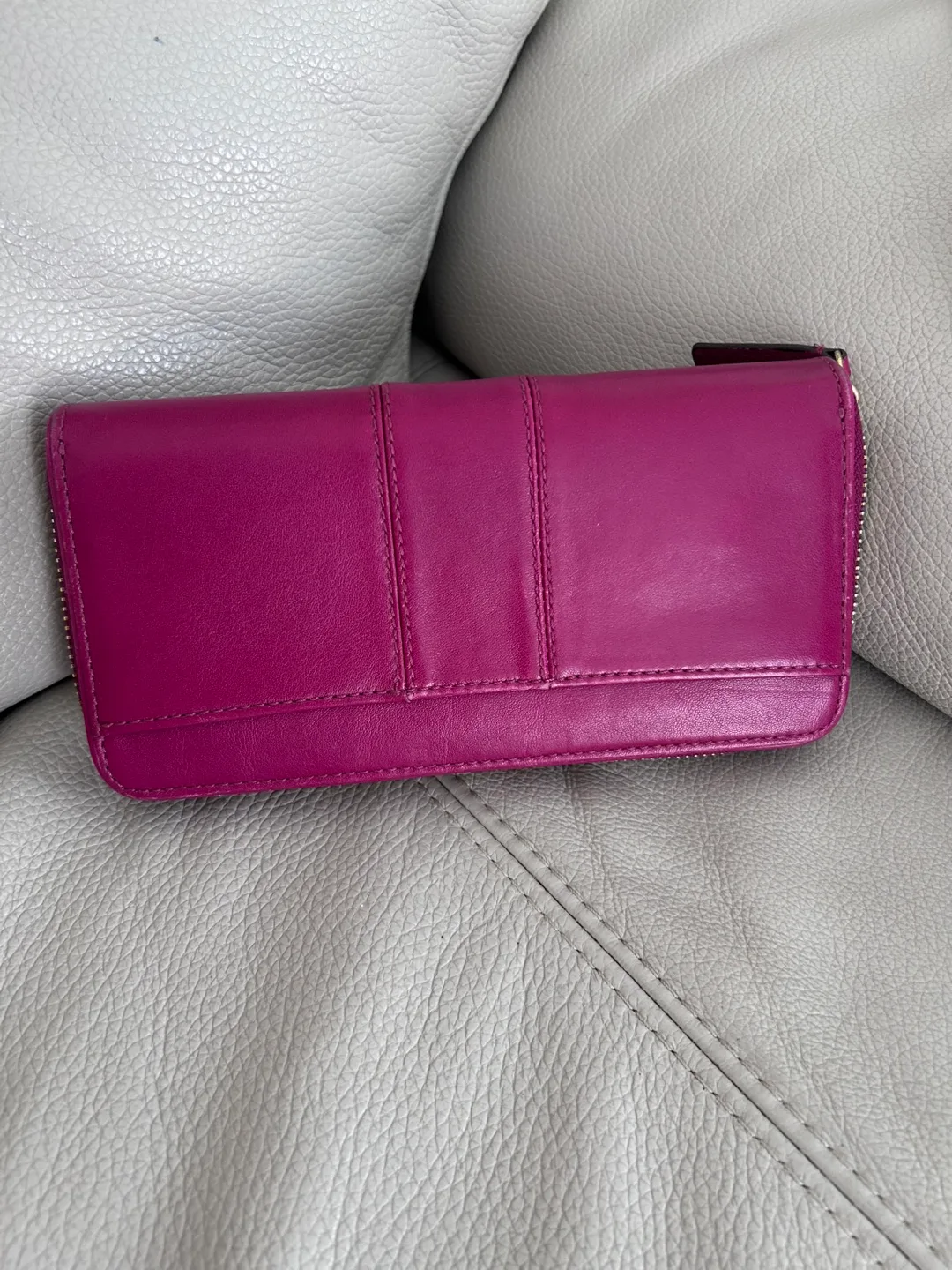 Coach Magenta Leather Accordion Zip Wallet image indicator(2)