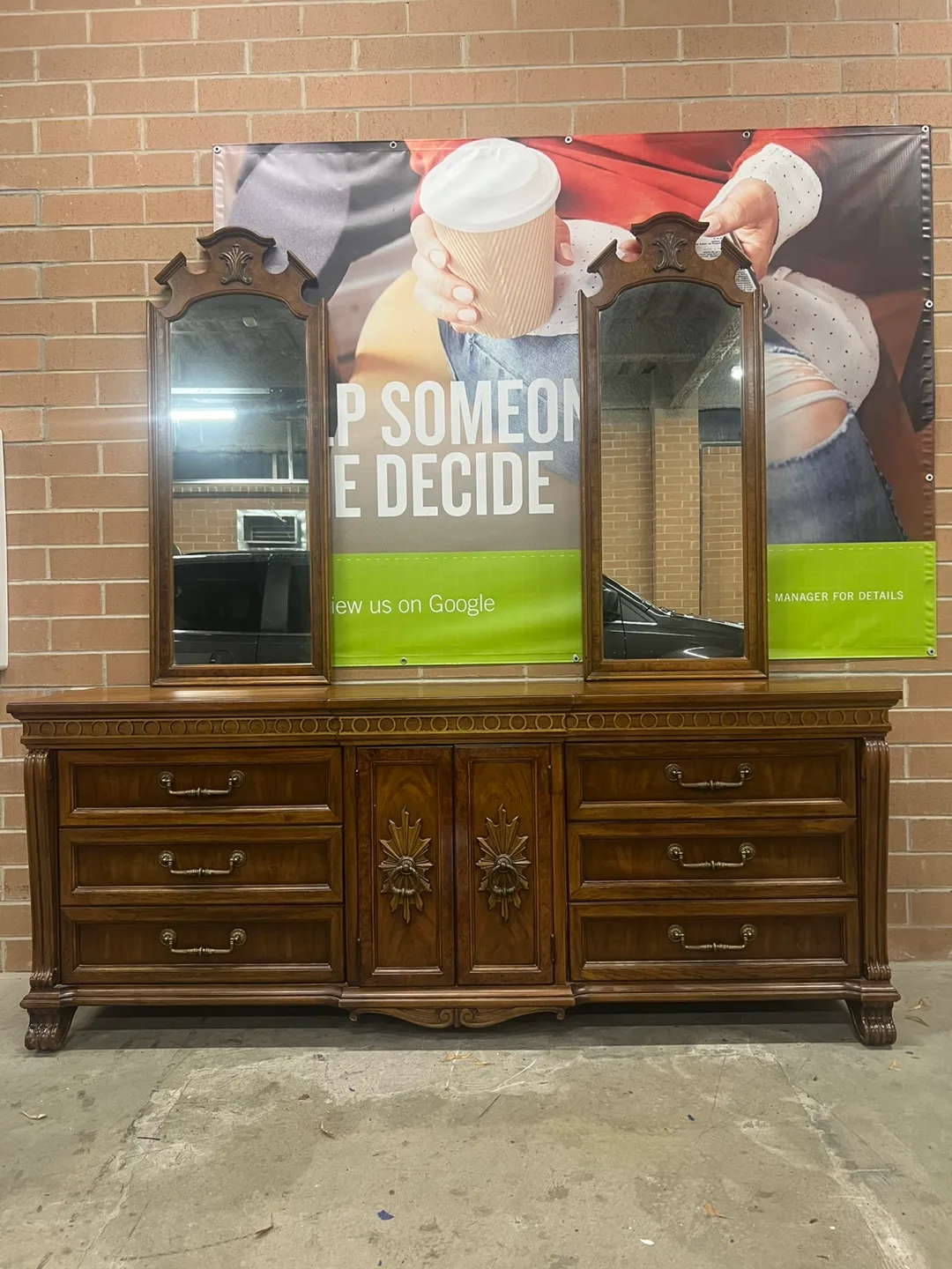 Thomasville Wood Dresser with Triple Mirror thumbnail