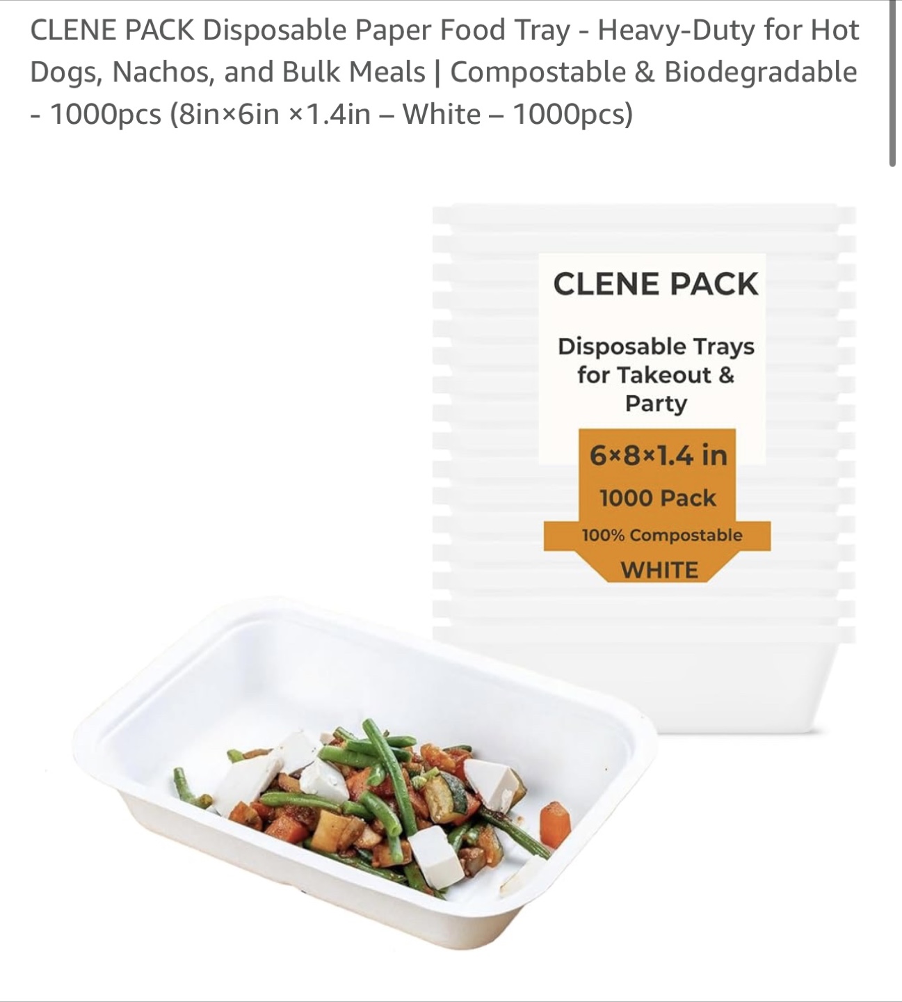 CLENE PACK Disposable Food Trays - 1000 Pack