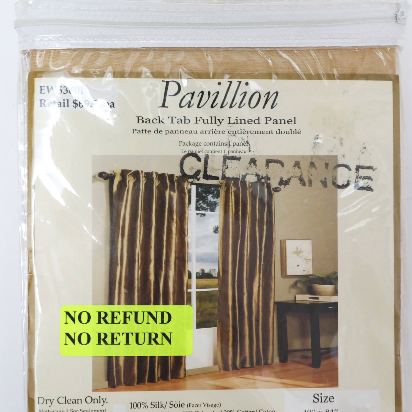 New Pavillion Lined Back Tab Window Panel Curtain Gold 40 x 84 - photo 3