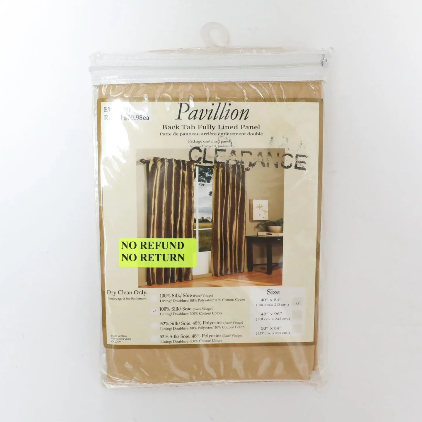 New Pavillion Lined Back Tab Window Panel Curtain Gold 40 x 84 thumbnail