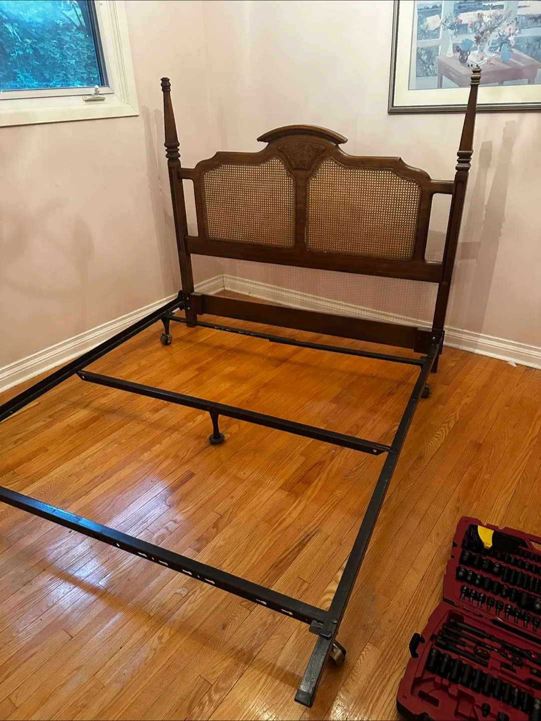 Vintage Wood & Wicker Headboard and Bed Frame image indicator(2)