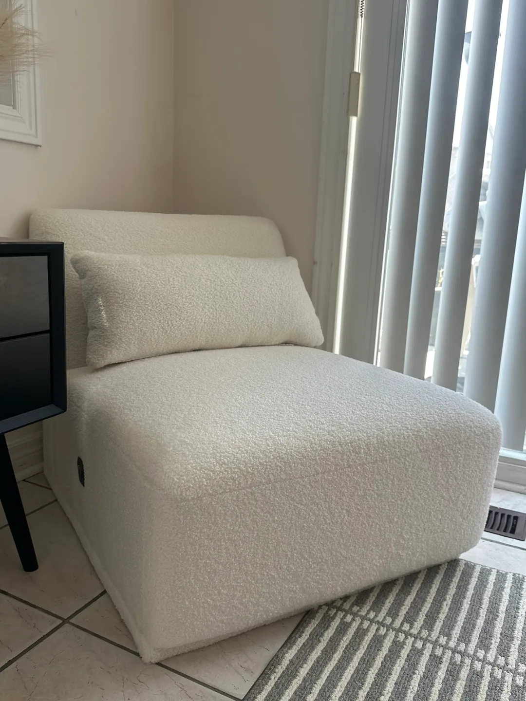 White Boucle Fabric Lounge Chair thumbnail