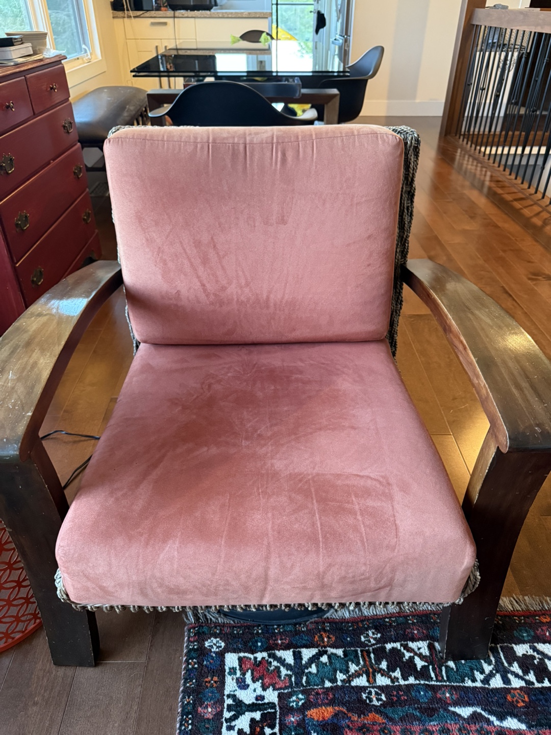Armchair, wood/wicker. Sturdy