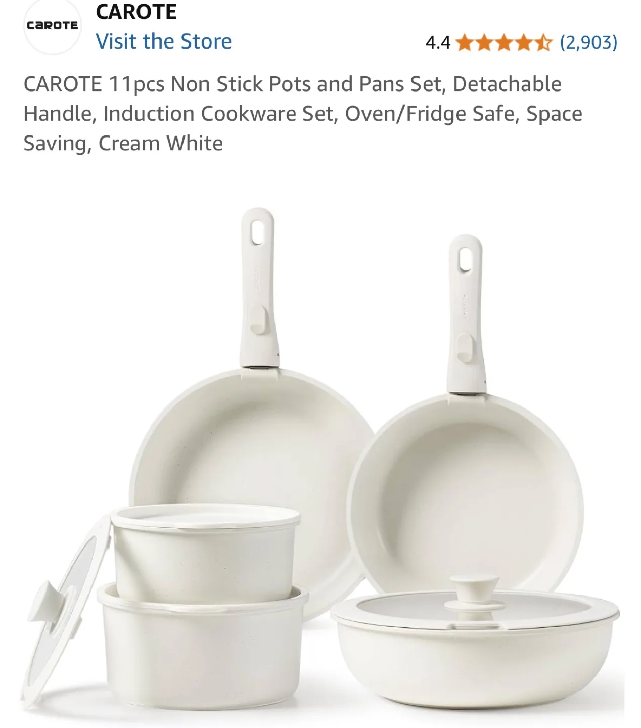 Carote 11-Piece Non-Stick Cookware Set - Cream White thumbnail