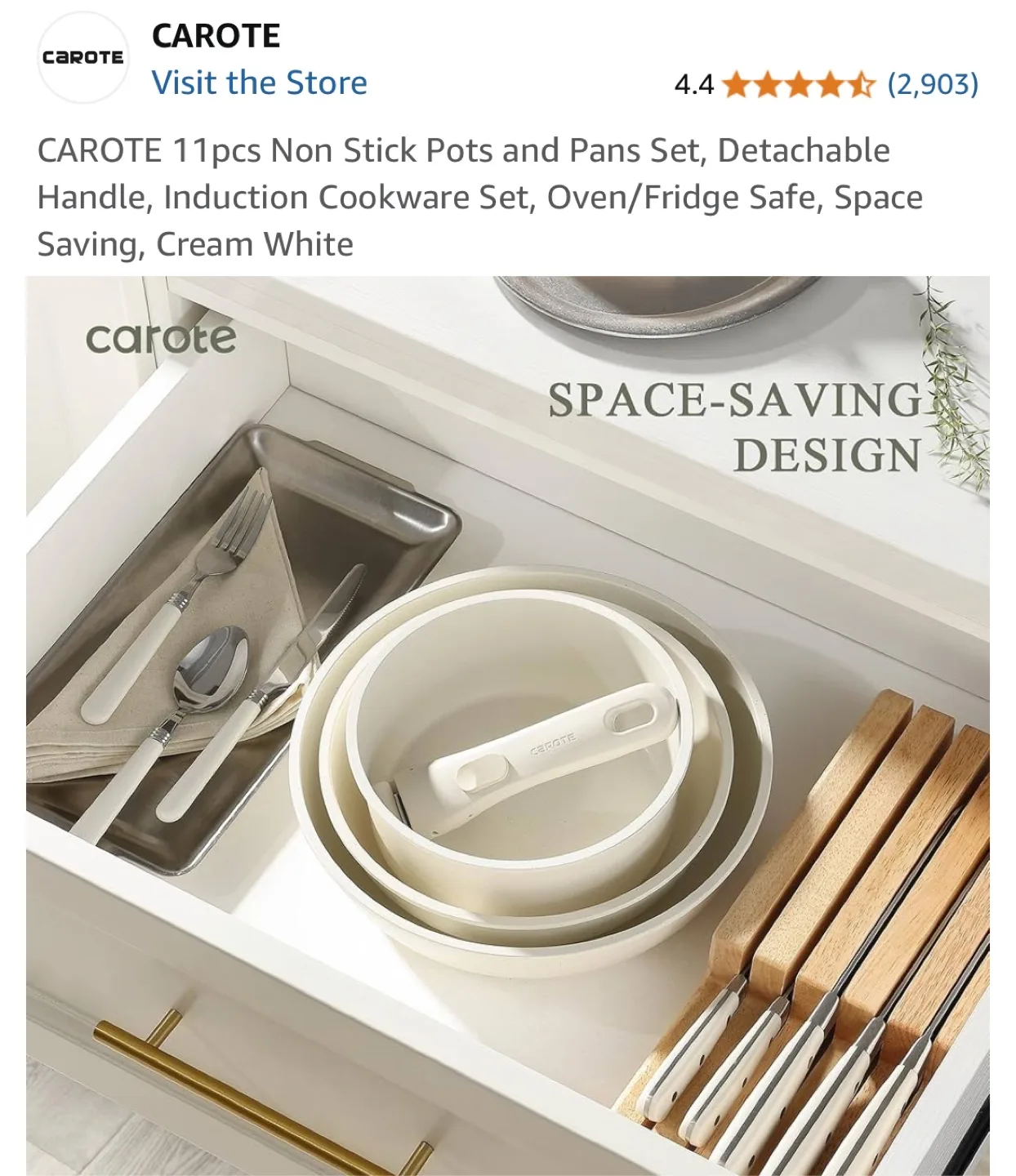 Carote 11-Piece Non-Stick Cookware Set - Cream White image indicator(5)
