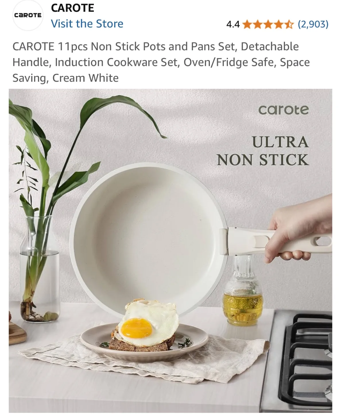 Carote 11-Piece Non-Stick Cookware Set - Cream White image indicator(3)
