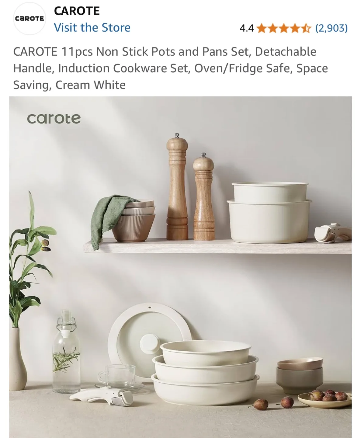 Carote 11-Piece Non-Stick Cookware Set - Cream White image indicator(6)