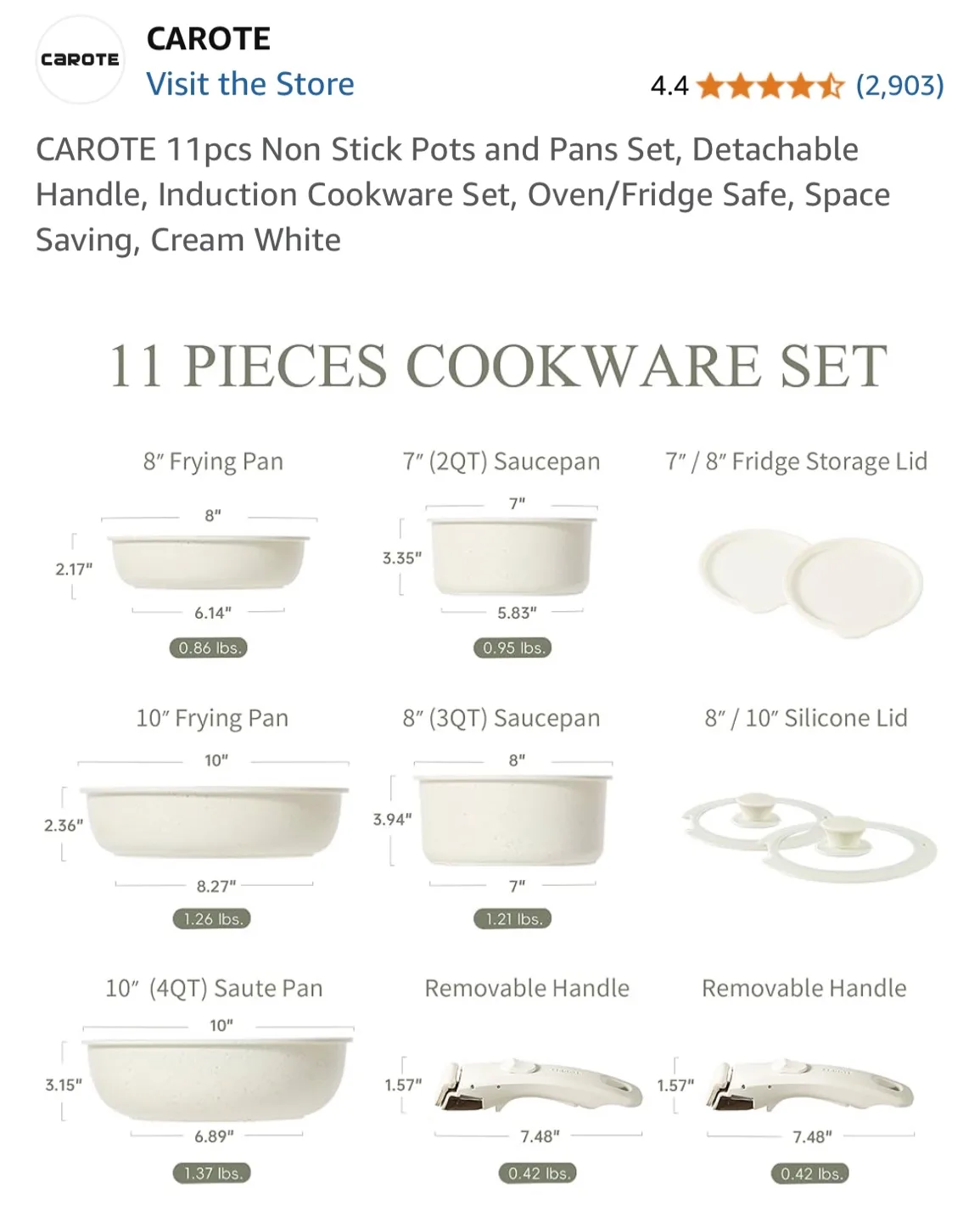 Carote 11-Piece Non-Stick Cookware Set - Cream White image indicator(2)