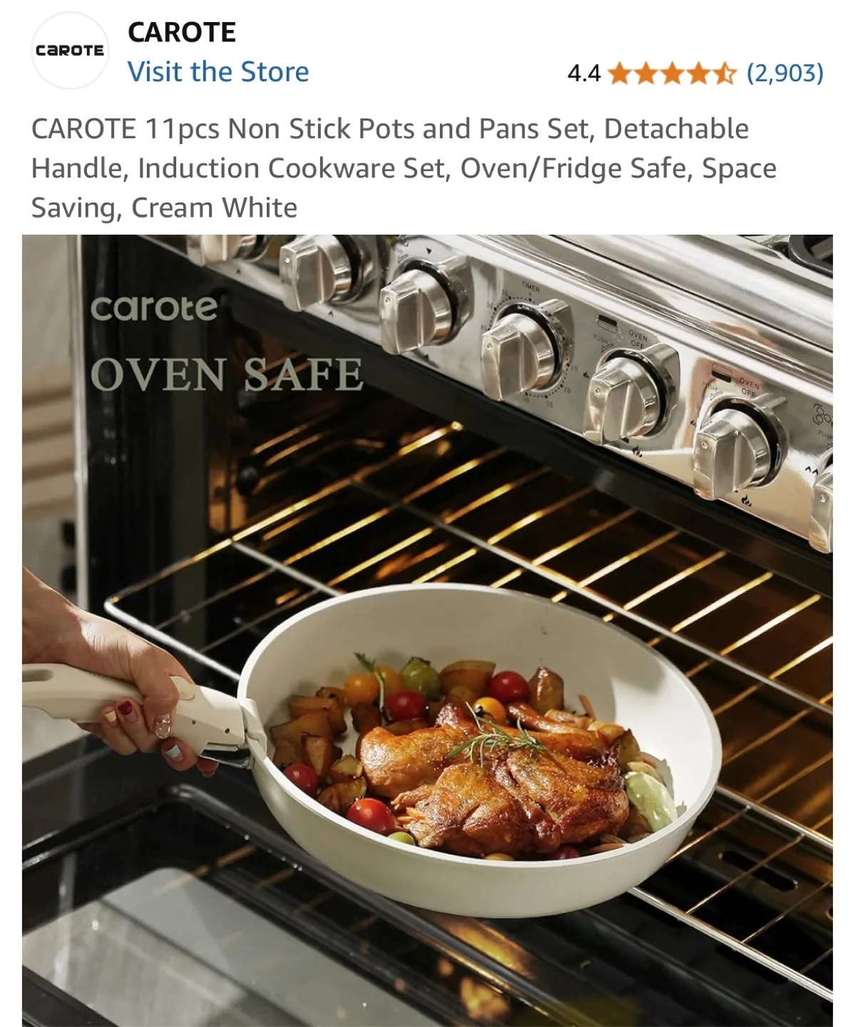 Carote 11-Piece Non-Stick Cookware Set - Cream White image indicator(4)