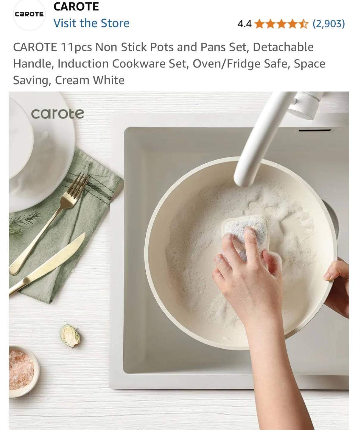 Carote 11-Piece Non-Stick Cookware Set - Cream White image indicator(7)