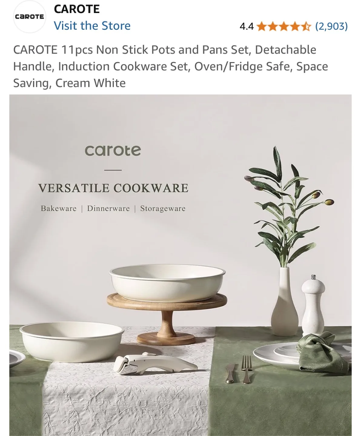 Carote 11-Piece Non-Stick Cookware Set - Cream White image indicator(9)