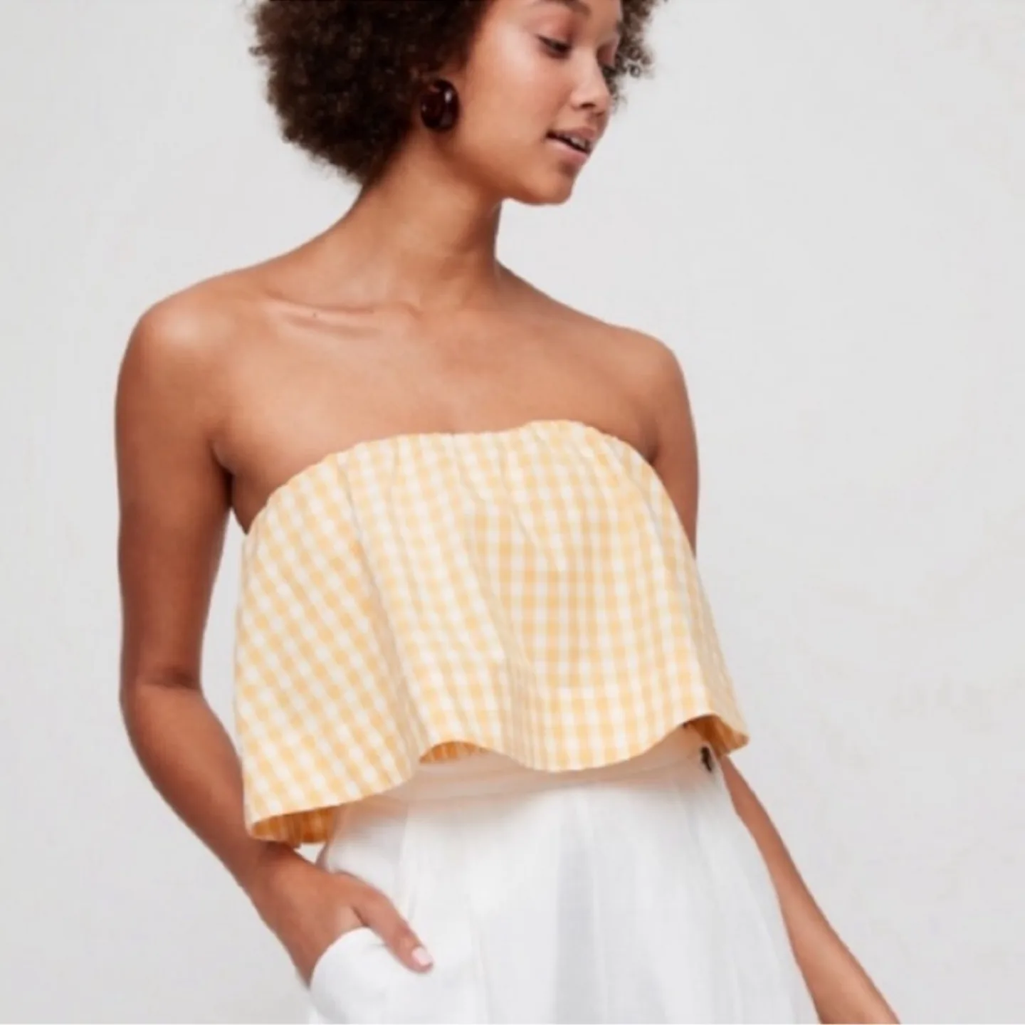 Aritzia Bonaventure Blouse Yellow and White Gingham - small thumbnail