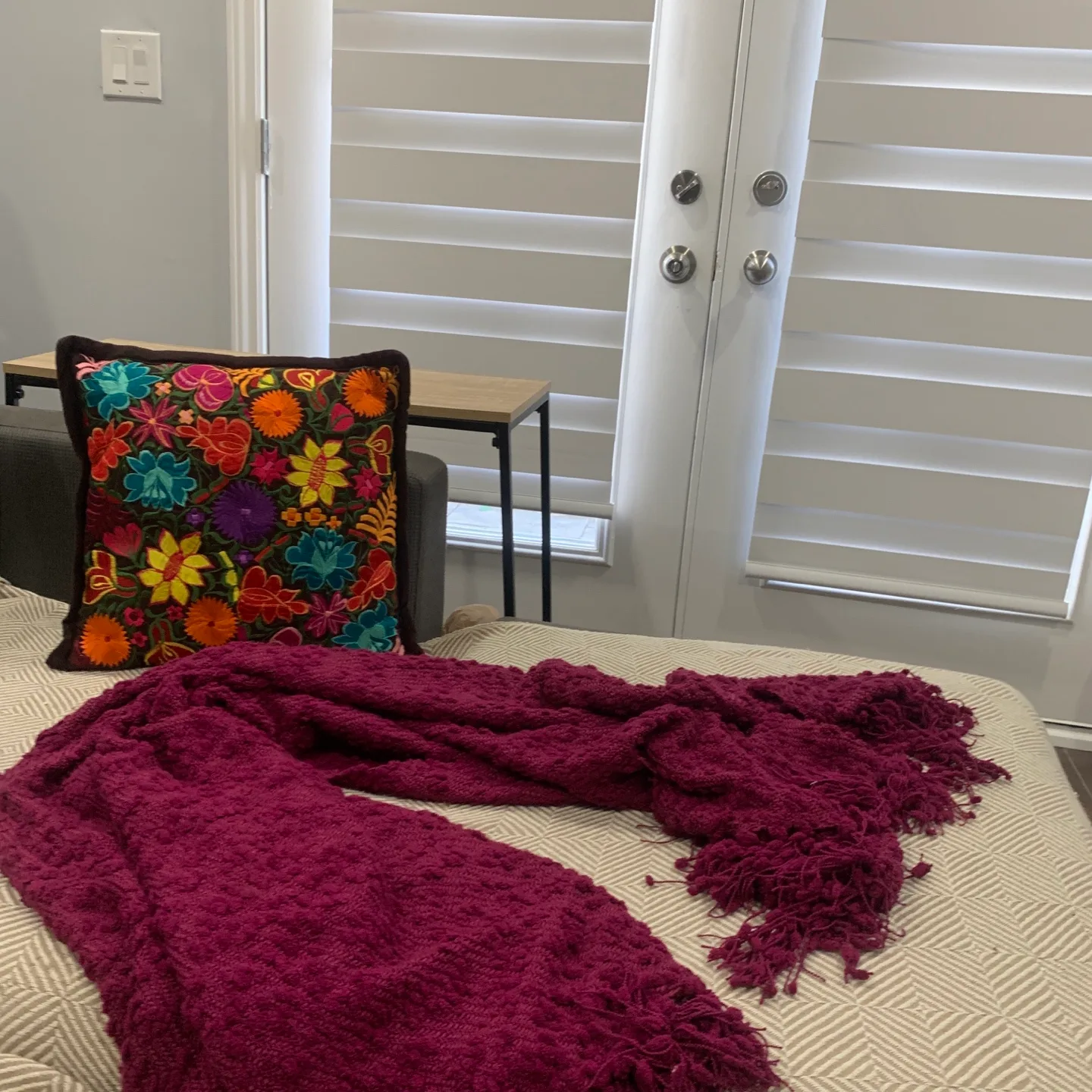 Purple Throw & embroidered floral Pillow thumbnail