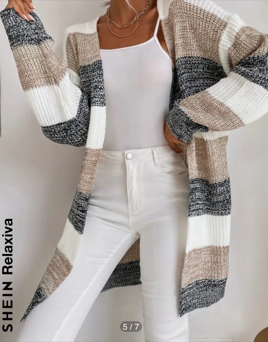 SHEIN Relaxiva Striped Knit Cardigan thumbnail