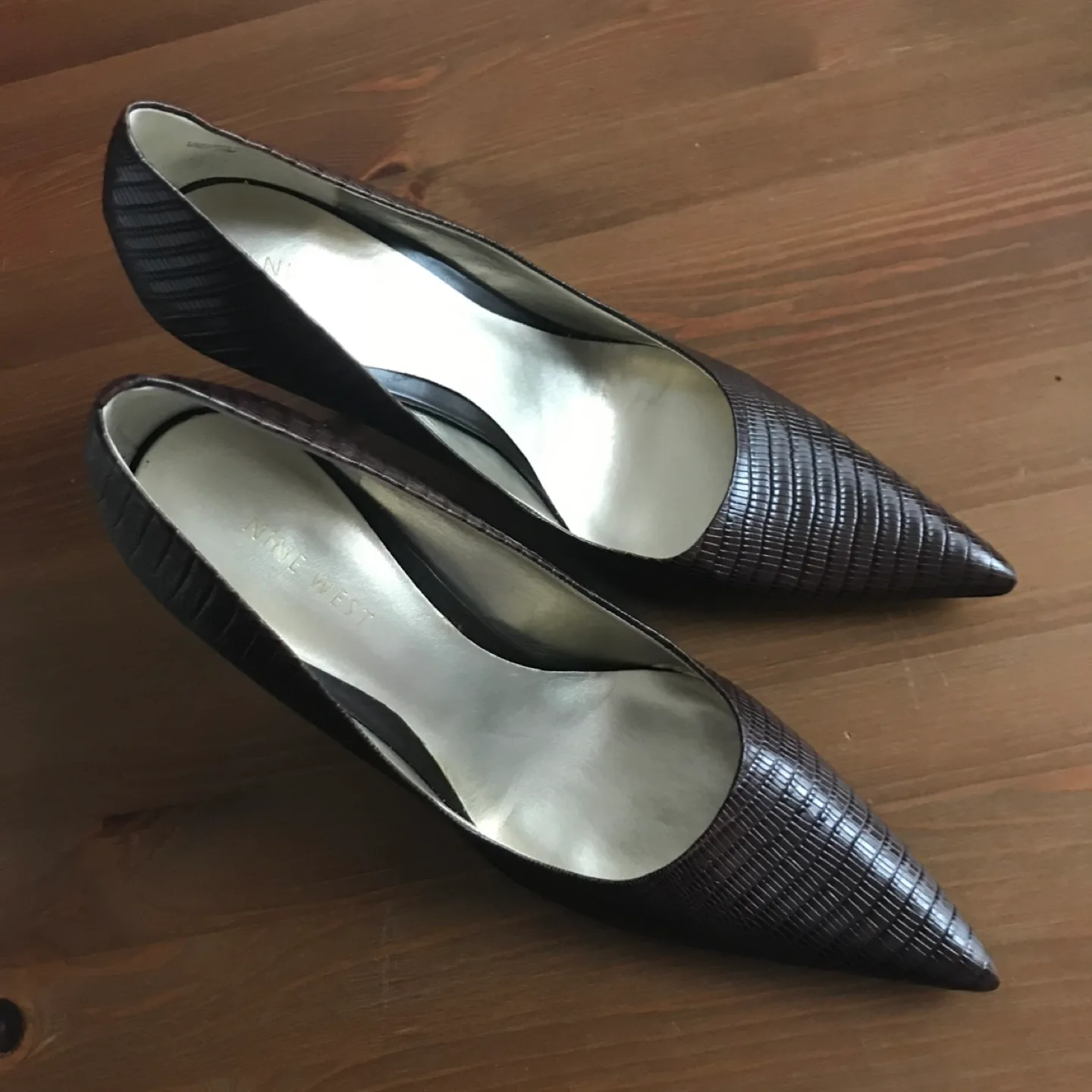Nine West Brown Lizard Print Heels - Size 7.5M thumbnail