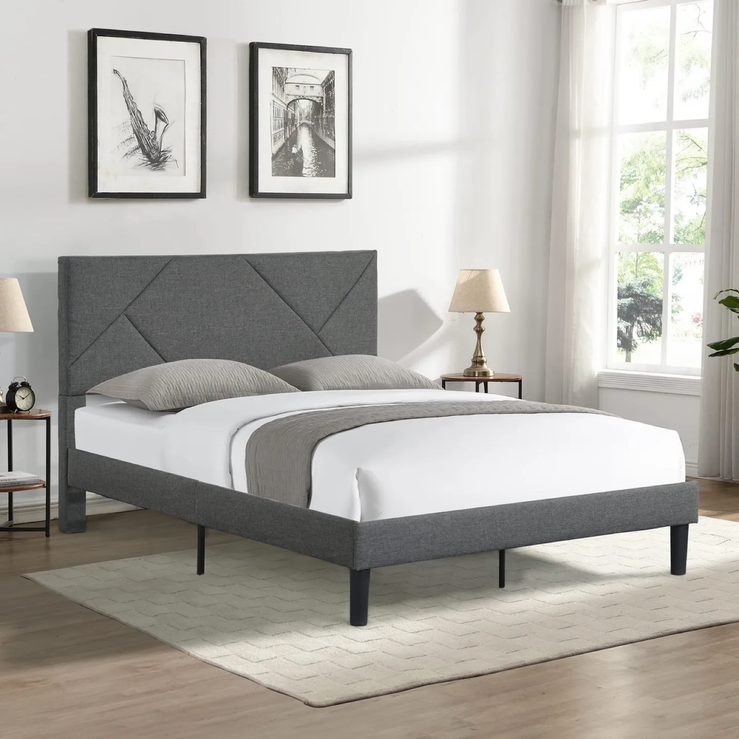 Full Size Upholstered Platform Bed Frame with Headboard thumbnail