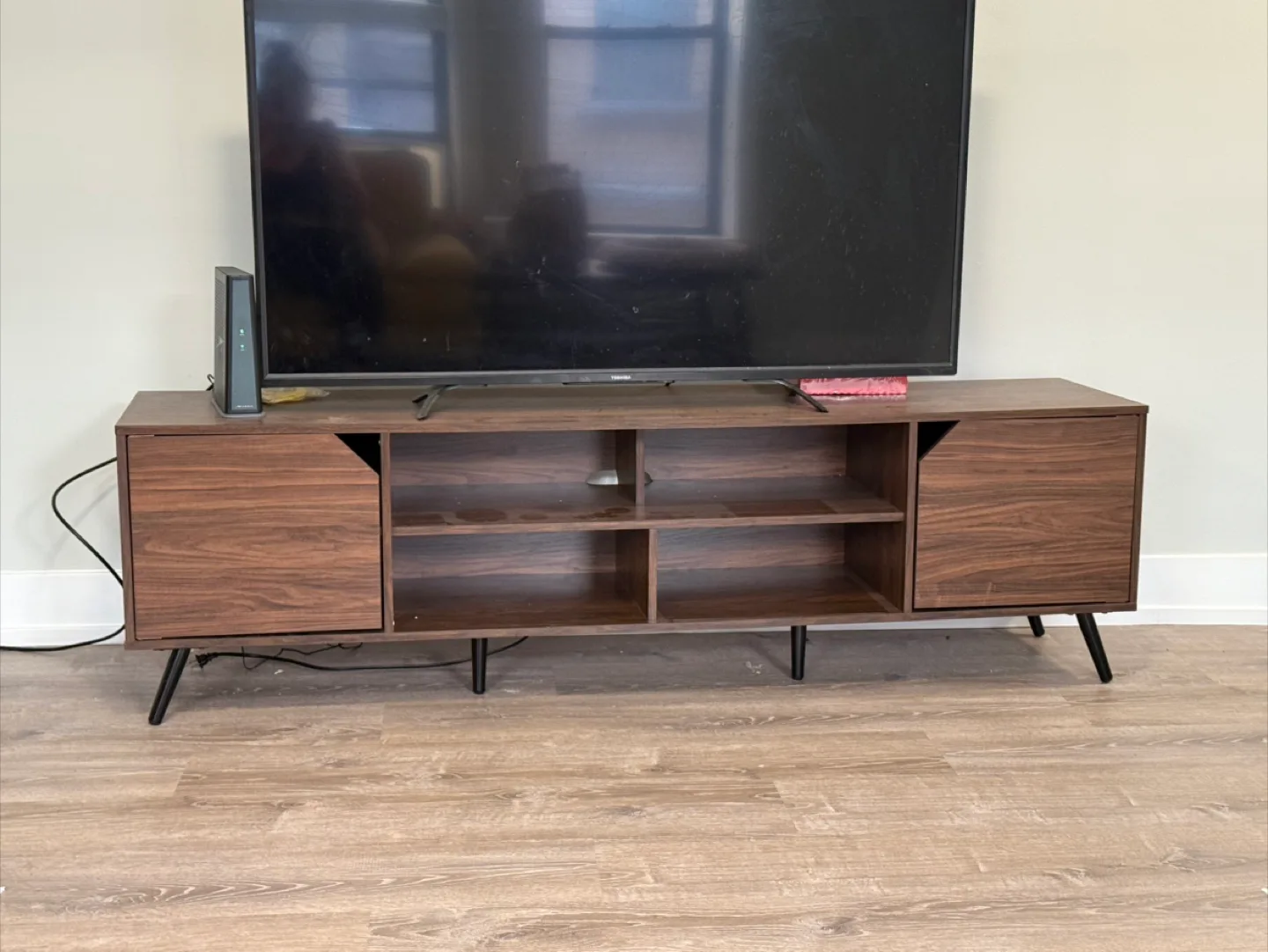 75 inch Brown Wood TV Stand Media Console thumbnail